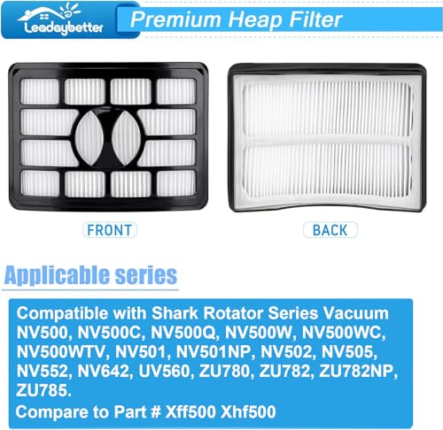 Image of Leadaybetter Filter Replacement for Shark Rotator Pro Lift-Away NV500, NV501, NV502, NV505, NV552, NV642, UV560, ZU780, ZU782, ZU785. Compare to Part # Xff500 Xhf500, 2 + 4 Foam & Felt Filters