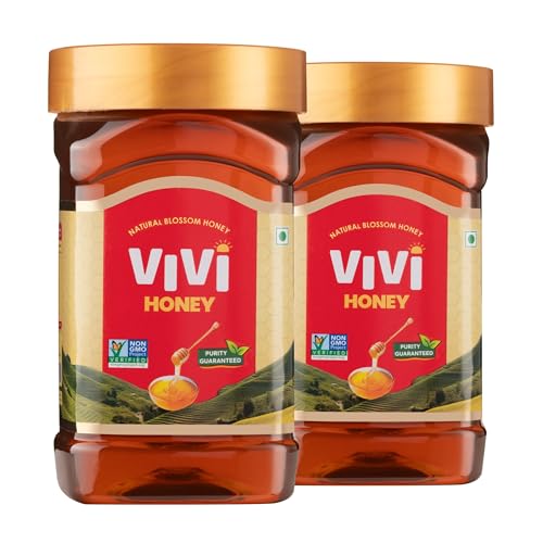 Image of VIVI Natural Honey 1kg (Pack of 2) | Non-GMO Project Verified | 100% Pure Honey | 0% Added Sugar | 0% Preservatives | Globally Certified Honey