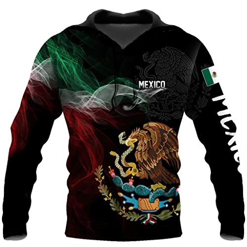 Felpa Con Cappuccio Unisex FAYBA | Stampa 3D Messicana Azteca | Verde Taglia XXL | Casual E Comoda