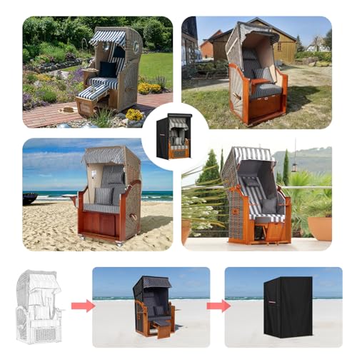 LAMUNI Strandkorb Schutzhülle 100x90x155/140cm Strandkorb Abdeckung Wasserdicht Abdeckplane Strandkorb 420D Oxford Gewebe Strandkorbhülle Winterfest Abdeckhauben für Strandkörbe
