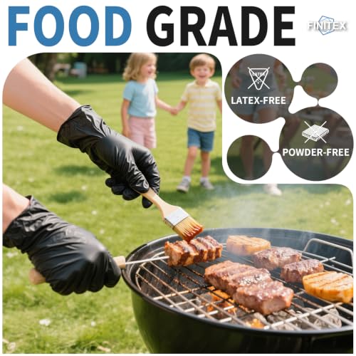 Image of FINITEX Black Nitrile Disposable Medical Exam Gloves 6.3mil Food Cleaning