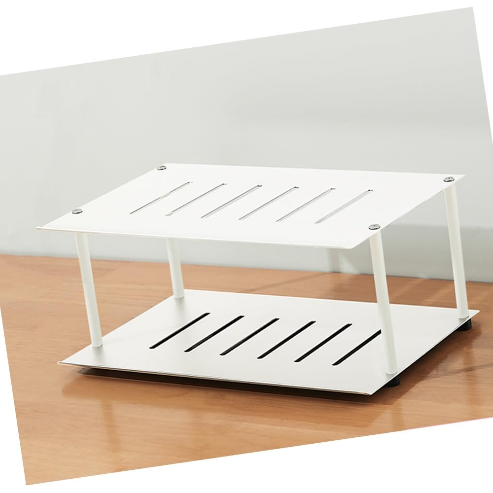 Supporto per proiettore AV da Tavolo, ripiano per Router Aperto a 2 Livelli, in Alluminio, per Console Audio/Video/decoder Via Cavo/Amplificatore/Streamer (Bianco, 27x18,5x14,5 cm)