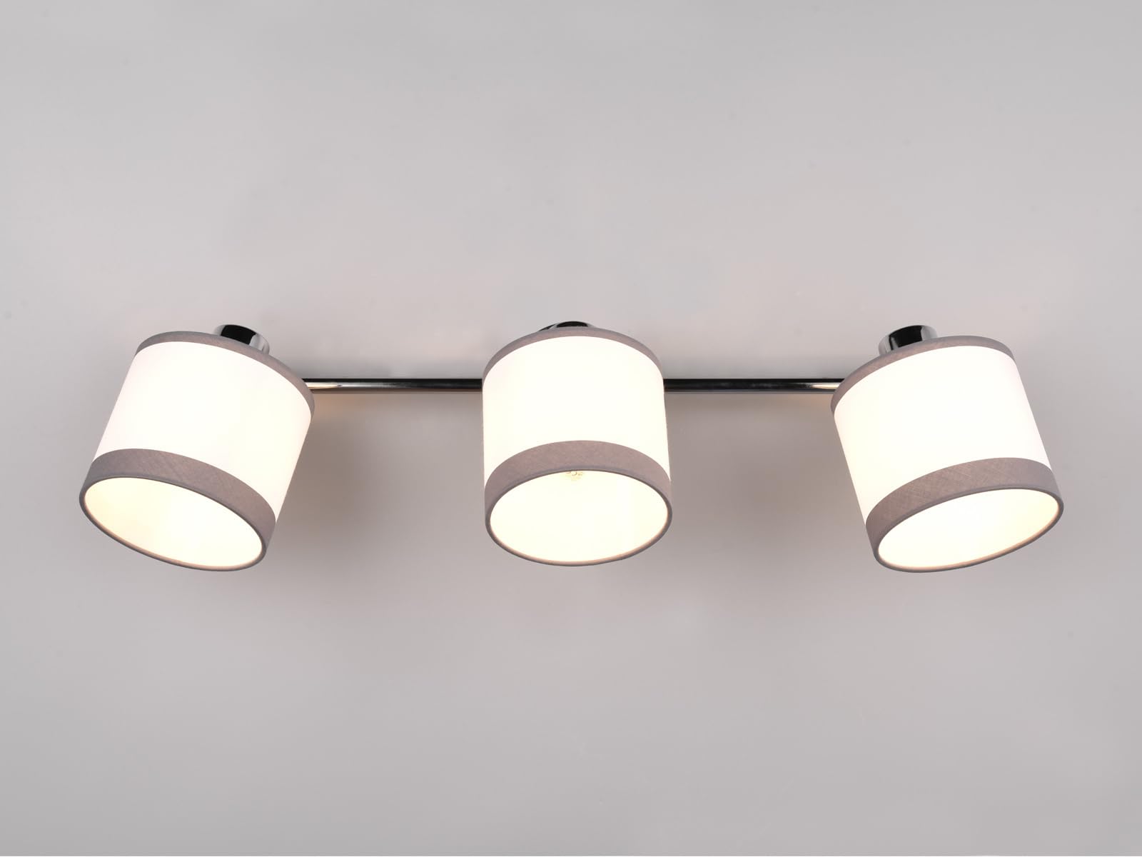 meineWunschleuchte Wand- & Deckenstrahler 3-flammig mit Stoffschirmen in Weiß/Grau, Breite 58cm