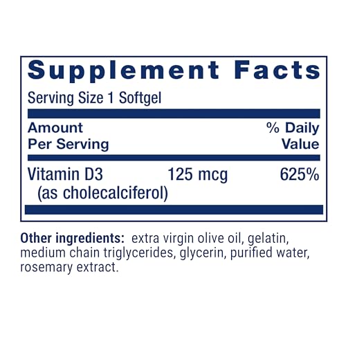 Life Extension Vitamin D3 125 mcg (5000 IU), Bone Health, 60 Softgels - image 3