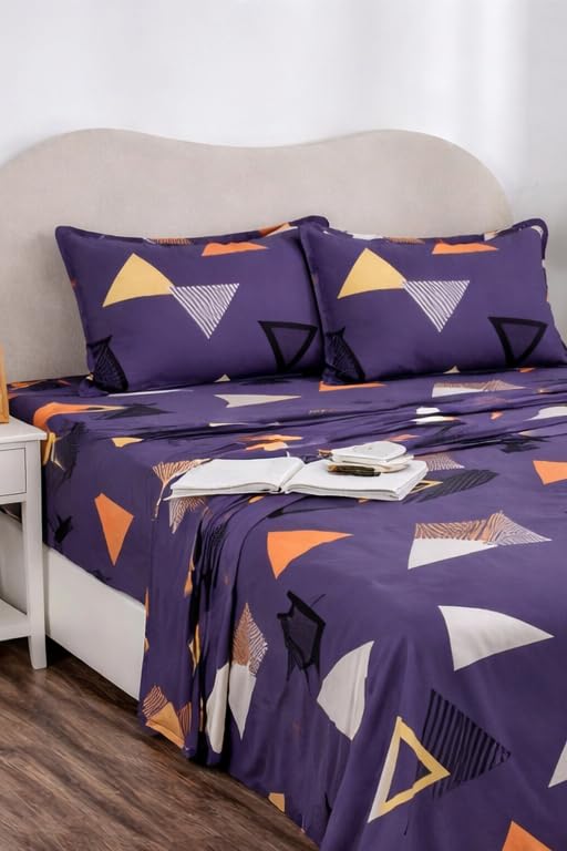 Image of BSB HOME 2 Bedsheet Combo Set with 4 Pillow Covers - Premium Cotton Glace Cotton Microfiber Printed Double Bedsheets, 2 Elegant Colors, Soft Breathable Luxury Bedding Set - Yellow and Purple