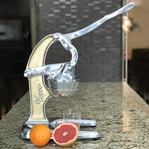 Artisan Cast Aluminum Professional Grade Manual Hand Press Juicer Perfect For Orange, Grapefruit, And Large Citrus Fruits Morning Drinks, Cocktails, Or Cooking By Verve Culture - Gold - Large 14X9X17 #TOP4