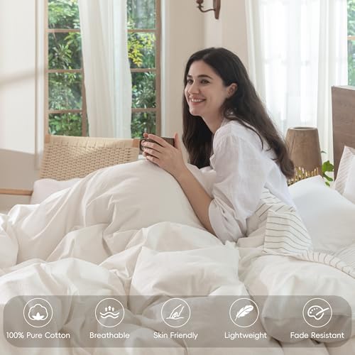 Image of MooMee Duvet Cover Set 100% Washed Cotton Linen Like Super King Plus | Relaxed Linen-like Texture. Soft, Breathable & Long-lasting Comfort. Lightweight. Hidden Zipper with 8 Interior Corner Ties
