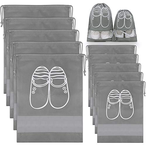 Preisvergleich Produktbild Schuhbeutel, HICOO Schuhbeutel für Die Reise Verdicken Wasserdicht Transparentes Fenster Schuhbeutel mit Kordelzug zur Aufbewahrung 10 Stück (5*L, 5*M)