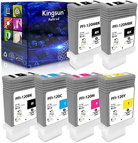 KSUMEI Compatible Ink Cartridge Pigment Replacement for Canon PFI-120 iPF TM-Series TM-200 TM-300 TM-305 Plotter 130ml Tank (6-Pack BK C M Y 2MBK)