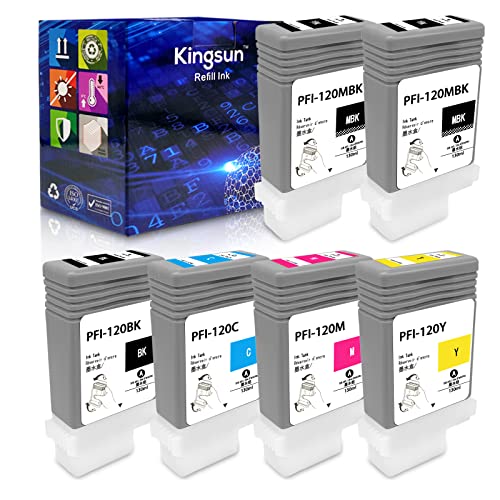 Ksumei Compatible Ink Cartridge Pigment Replacement For Canon Pfi-120 Ipf Tm-Series Tm-200 Tm-300 Tm-305 Plotter 130Ml Tank (6-Pack Bk C M Y 2Mbk) #TOP2