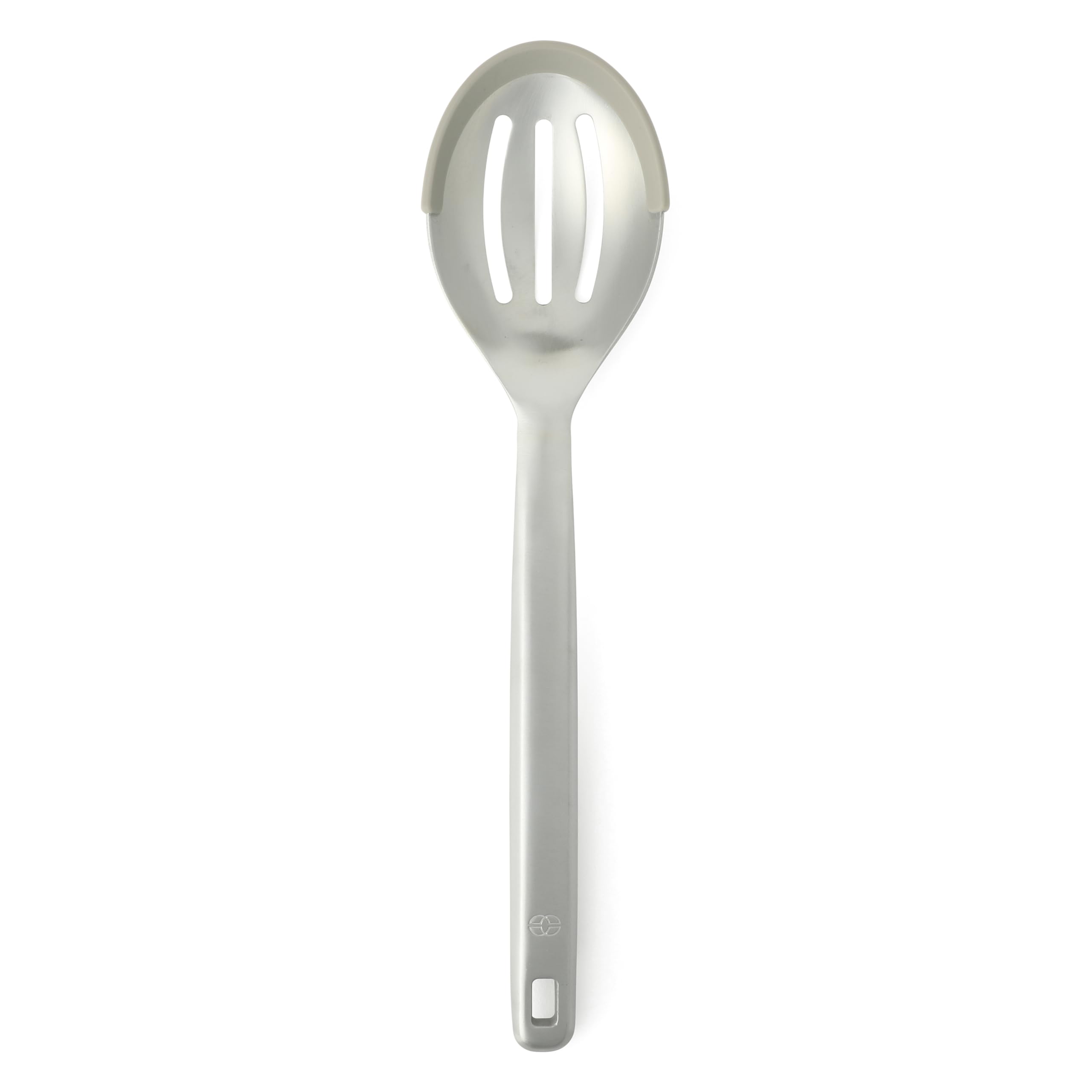 Calphalon Prime Slotted Spoon Skimmer, Stainless Steel Straining Spoon with Taupe Silicone Rim, Heat-Resistant Nonstick-Safe Kitchen Spoon for Draining, Cooking &amp; Serving