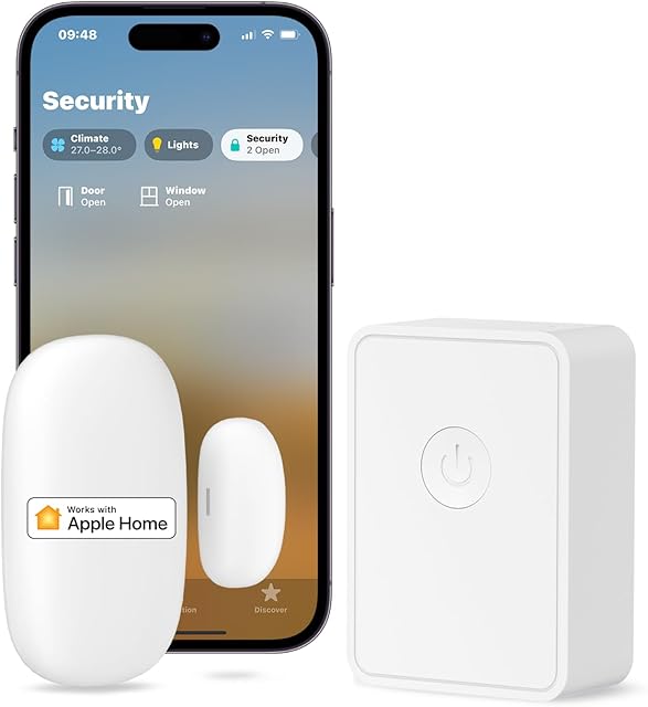 Meross Smart Door Window Sensor, Mini Contact Sensor for Security and Home Automation, WiFi Alarm System, Real-Time Alert, Works with HomeKit, Alexa, Google, SmartThings, Meross Hub Included Start Kit