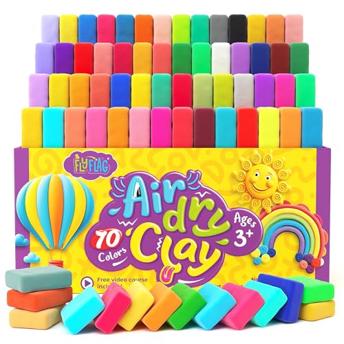 FlyFlag Air Dry Clay - 70 Colors, Ultra Light and Soft,...