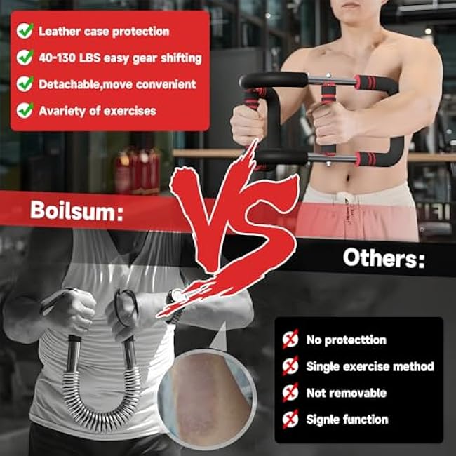 Twister Arm Trainer, Adjustable Chest Workout Equipment 40-130lb, Arm Trainer with 4 Spring, Chest Exerciser for Men, Portable Home Fitness Equipment for Chest Clip Muscle & Arm Strength (RED)