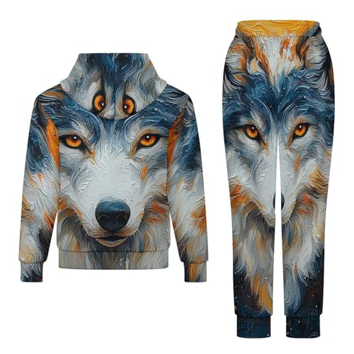 Boys Girls Sweatshirt Pullover Hoodie & Pants Kid Active Sweatsuit Tracksuit, Wolf Psychedelic Abstract 5