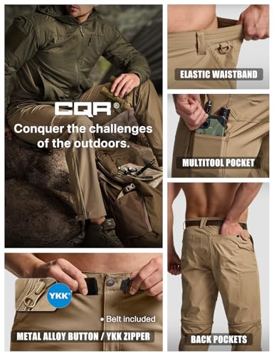Image of CQR Men's Convertible Cargo Tactical Pants, Water Resistant Outdoor Hiking Pants, Zip Off Lightweight Stretch Work Pants