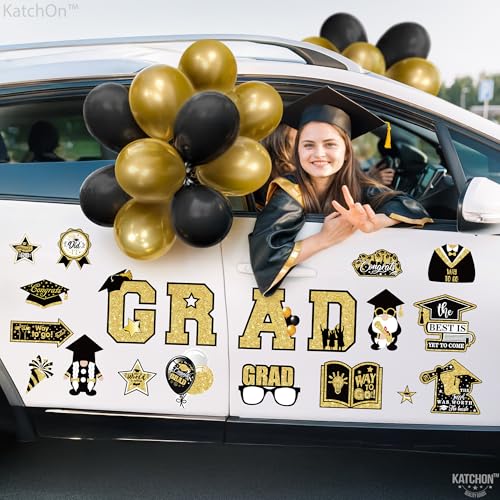 Image of KatchOn, Graduation Car Magnets 2026 with Balloons - Pack of 51 | Magnetic Grad Stickers, Grad Balloons for Grad Parade Car Decor | Black and Gold Graduation Car Decorations 2026