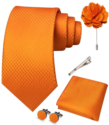 Image of JEMYGINS Mens Tie and Pocket Square,Lapel Pin,Cufflinks,Tie Clip Sets with Gift Box 5PCS