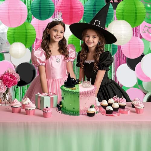 Image of Pink Green Paper Lanterns Decorative 15pcs Party Hanging Decorations for Party Birthday Bachelorette Wedding Birthday Baby Shower Summer Themed Party Anniversary Green Pink White Room Decor