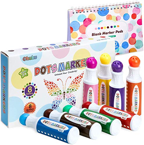 Ohuhu Kit de marqueurs de Points, marqueur de Peinture 8 Couleurs (40 ML, 1,41 oz) avec Tampon Vierge de 30 Pages, tampons de Bingo Non Toxiques à Base d'eau pour Enfants