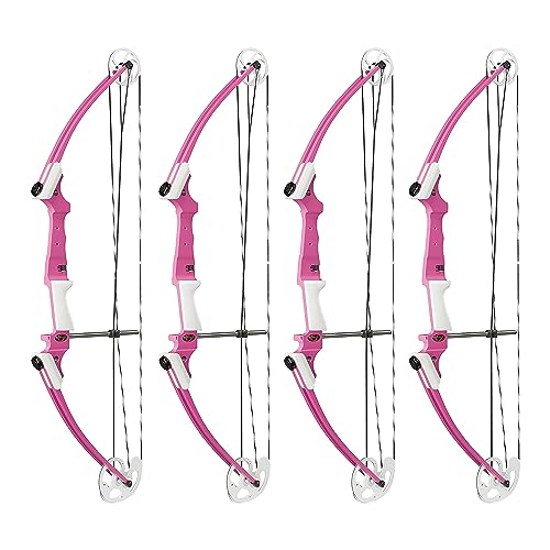 Genesis Archery Compound Bow w/Adjustable Draw Length from 15-30 Inches & Adjustable Draw Weight Range of 10 to 20 Pounds, Left-Handed, Pink (4 Pack)