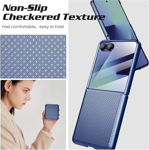 Image of Kapa Textured Grip Hinge Protection Back Cover for Samsung Galaxy Z Flip7 / Z Flip 7 | with [Inbuilt Glass] Full Body Shockproof Hard Back Case (Blue)