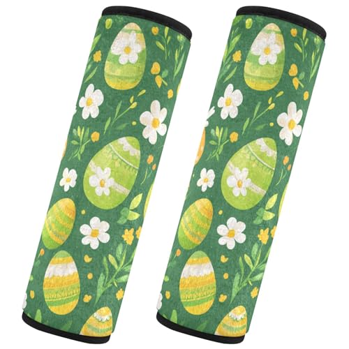 Image of Easter Eggs Flowers Green Seat Belt Cover Pad 2 Pcs Soft Cute Seatbelt Covers Protector Support Head Neck Shoulder Strap for Car Seats High Chair Backpack for Adults Kids Women Men 10x7.7In 2 P