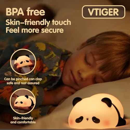 Image of VTIGER Panda Night Light, LED Squishy Cute Lamp, Night Light for Kids, Silicone Panda Light, Dimmable Girls Baby Bedroom Nightlight, Rechargeable Touch Lamp for Breastfeeding Nursery Decor