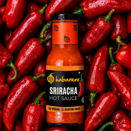 Image of Habanero Sriracha Hot Sauce | Made with Fermented Jalapenos & Garlic | Sweet, Spicy & Tangy Chilli Sauce | Vegan & Gluten Free | 185g