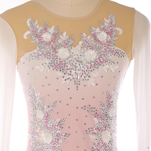 Fato de patinação artística para meninas, fato de competição de elastano rosa, vestido de patinação