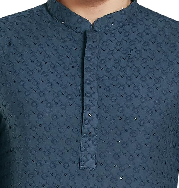 Image of DIVISIVE Men's Sequince Embroidered Cotton Blend Slim Fit Kurta Pyjama Set