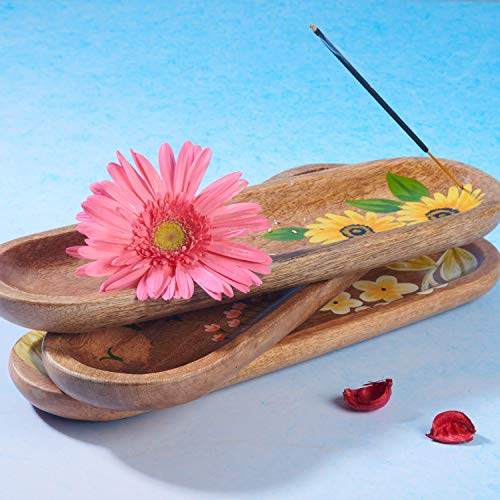 Folkulture Incense Stick Holder Or Insence Holder, Modern Incense Ash Catcher Or Insense Burner Holder For Home Décor, Fire Resistant, Wooden Incense Tray For Sticks, Mango Wood, White Flower #TOP6