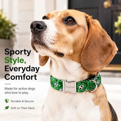 Image of ARING PET Boy Dog Collar for Puppy Small Medium Large Dogs-Green Soccer M