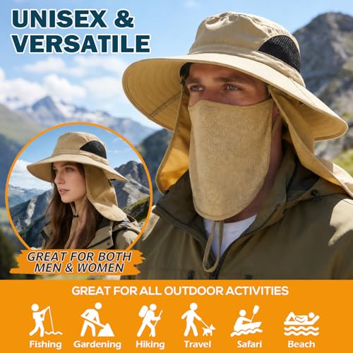 Image of Wide Brim Sun Bucket Hat, Waterproof Boonie Hat for Men & Women | UPF 50+ UV Protection, Adjustable Fit, Chin Strap & Sweatband, Foldable Durable for Fishing Hiking Garden Beach