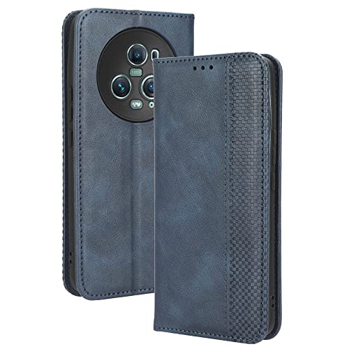XINNI Protective Phone Case for Honor Magic 5 Pro 5G, PU/TPU Vintage Flip Leather Shockproof Cover Magnetic Book Style Wallet, Blue