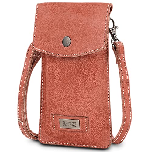 Lois - Bolso de Cuero para Móvil Mujer Hombre con Bandolera con Asa Larga Desmontable Regulable de la Marca Diseñado en España, Rojo