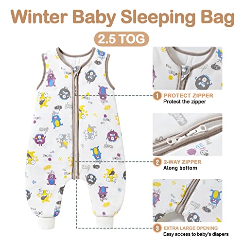 baby winterslaapzak kinderslaapzak 2,5 tog met poten Biologische katoenen slaapzak verschillende maten vanaf de geboorte tot 3 jaar oud(Monster S: 27-32in/6-18maanden) - Afbeelding 5