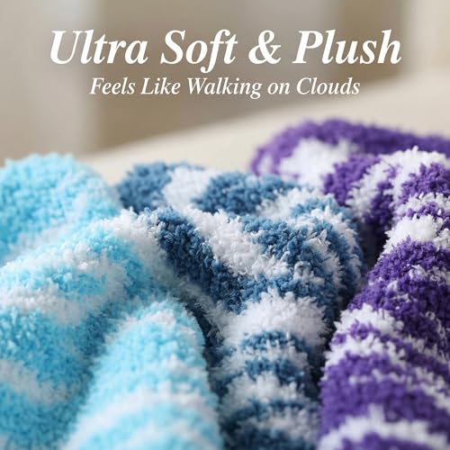 Image of Tipi Toe Womens Fuzzy Crew Socks with Anti Slip Grips Warm Cozy Fluffy Winter Slipper Socks Non Skid Home Socks for Women