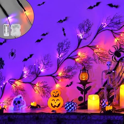 IBYO [8 Modes & Timer] 6 Ft 54 LED Halloween Garland with Lights Waterproof Battery Operated Scary Halloween Decorations for Home Wall Mantle Fireplace Decor Cover