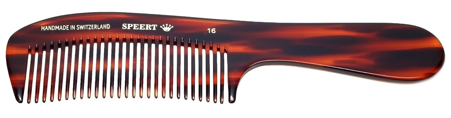 Speert #16 Handmade Wide Tooth Rake Comb Tortoise Havana Acetate Large Handle Thick Coarse Curly Hair Detangling Parting Grooming Teasing Hair Styling