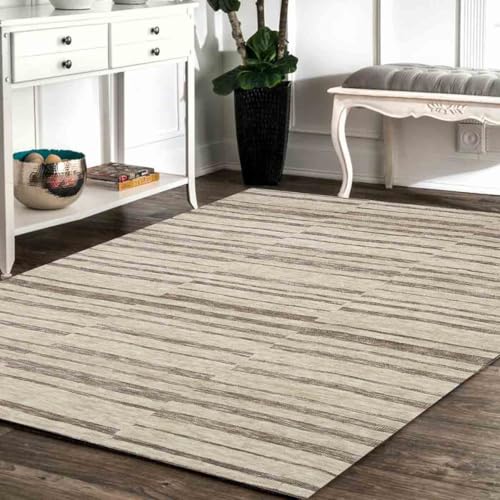 Image of Modern Pattern Wool Carpet with Loop Texture Yarn Anti Shedding Carpet Size 9x13 Feet B4 Brown Multi Color