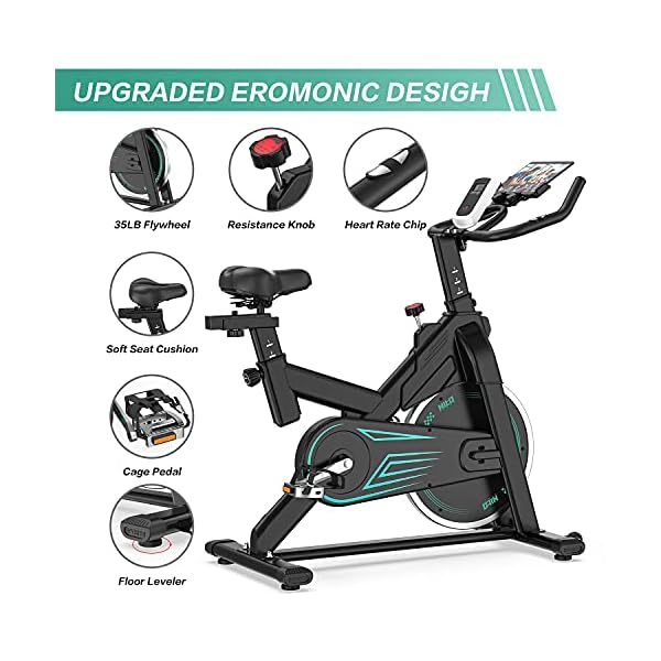 Indoor Cycling Bike Stationary - Exercise Bike for Home Cardio Workout with Comfortable Seat Cushion & Silent Belt Drive & Pad Holder