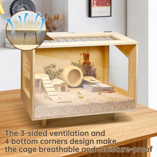Wooden Hamster Cage - 24 inch Guinea Pig Cage Clear Small Animal cage with Open top Hamster Habitat Wooden Frame with Acrylic Panel - Image 4
