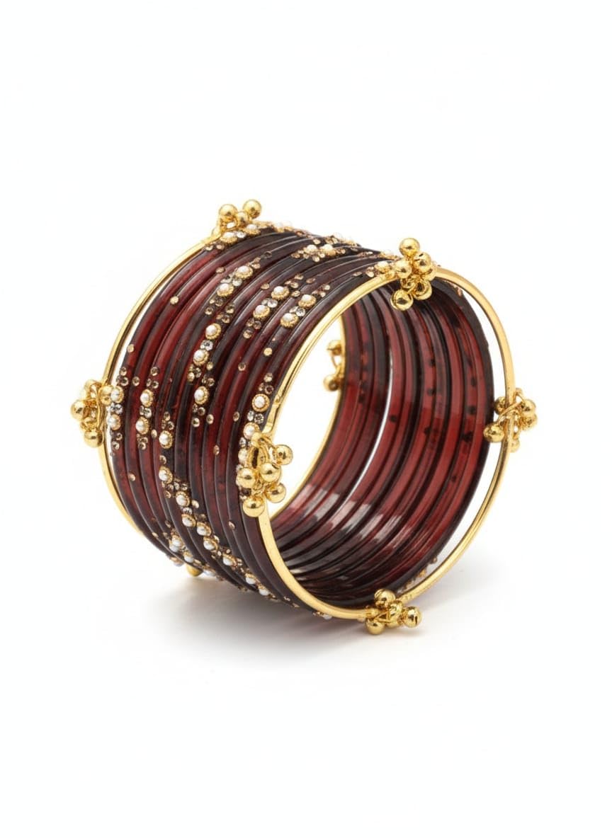 Kashmiri Chudi Ghungroo Bangles for Women | Golden Ghungroo Bangles | Traditional Dholki Style Kada | Ethnic Festival Wear | Wedding Jewellery Gift for Women & Girls 12 Chudi 4 Ghungru Bangle