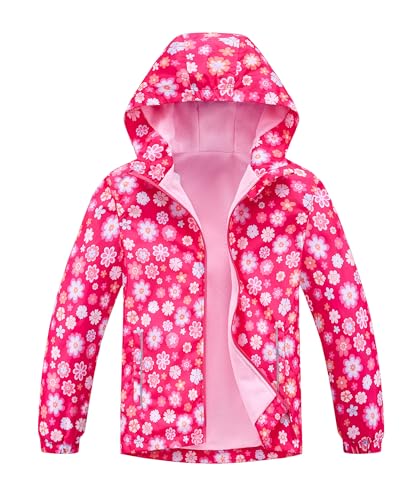 Hiheart Girls Boys Fleece Lined Hooded Jacket Waterproof Windbreaker