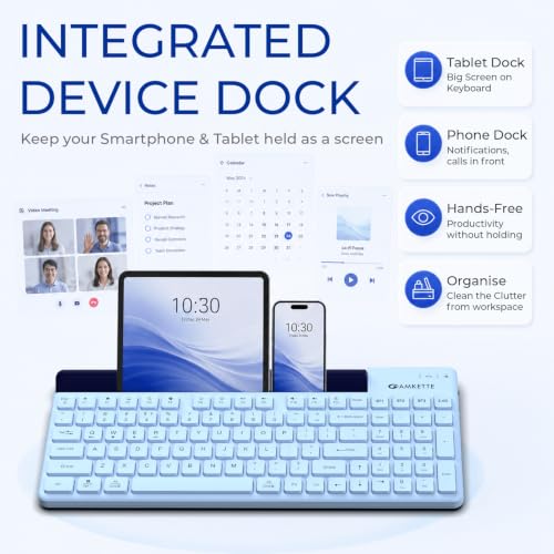 Image of Amkette Optimus 2 Multi-Device Wireless Keyboard /Bluetooth Keyboard, Connect 4 Devices, Professional Grade-Low-Profile Keys, Rechargeable USB-C, Built-in Device Dock, Windows /macOS /Android /iOS