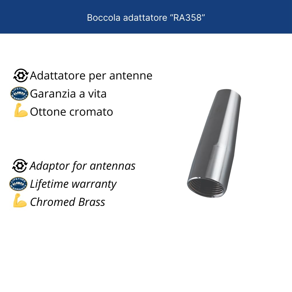 Glomex – Boccola Adattatore RA358 in Ottone Cromato, Filettatura 5/8″x24 a 1″x14, per Antenne Glomex RA300 e RA304