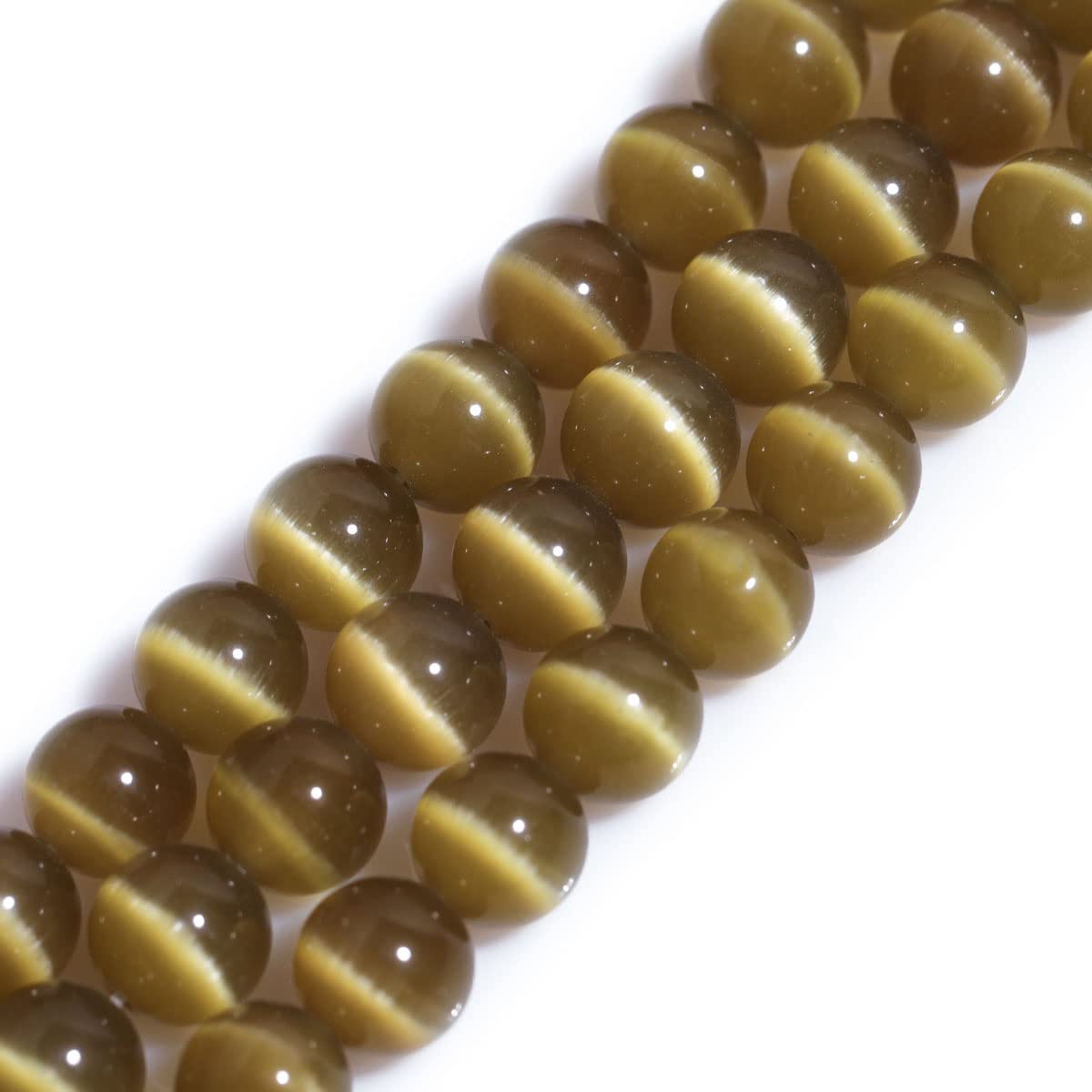 JOE FOREMAN 6mm Khaki Cat Eye Stone Beads Cat's Eye Round Beads for Jewelry Making Strand 15" Beaded Semi Precious Gemstone DIY Handmade Craft