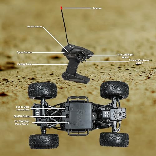 Image of Power Metal RC Monster Truck with Water Spray Smoke Effect - 2.4GHz Remote Control Off-Road Big Wheel Toy | Rechargeable 4x4 Stunt Car with Turbo Mist for Kids 6+ Years(Smoke Crawler - Blue)