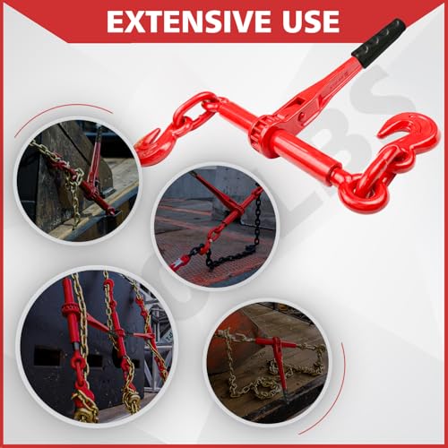 Image of YATOINTO Ratchet Chain Binders 5 /16'' - 3 /8'' | Load Binder with 2 Grab Hooks | Tie Downs for Grade 70 Transport Chain | 5,400 Lbs. Safe Working Load - Heavy Duty Ratchet Binders for Towing